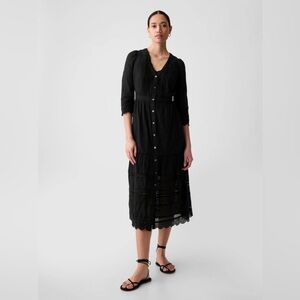 NWT! Gap Women’s Black Textured Crinkle Lace Midi Dress - Size MEDIUM 🧡